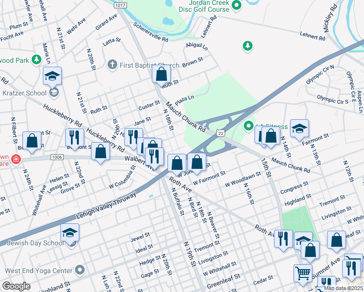 map of restaurants, bars, coffee shops, grocery stores, and more near 1738-1740 Helen Avenue in Allentown
