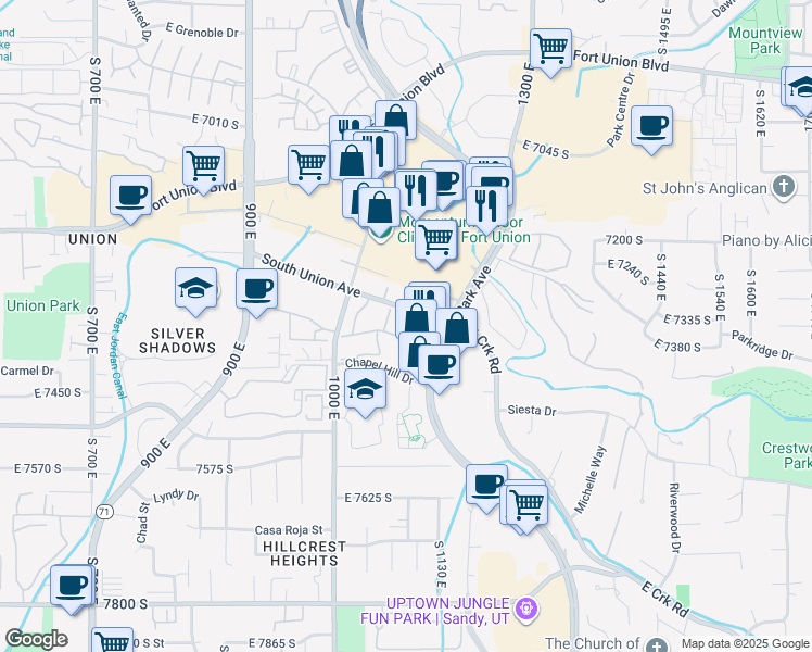 map of restaurants, bars, coffee shops, grocery stores, and more near 1091 South Union Avenue in Midvale