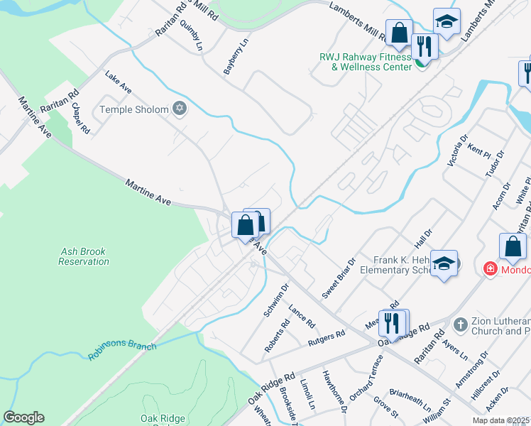 map of restaurants, bars, coffee shops, grocery stores, and more near 72 Rivervale Court in Scotch Plains