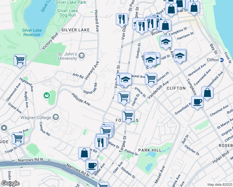 map of restaurants, bars, coffee shops, grocery stores, and more near in Staten Island