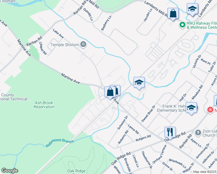 map of restaurants, bars, coffee shops, grocery stores, and more near 45-A Rivervale Court in Scotch Plains
