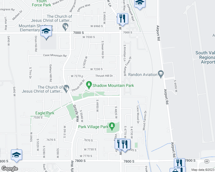 map of restaurants, bars, coffee shops, grocery stores, and more near 7336 South Sean Heights Circle in West Jordan