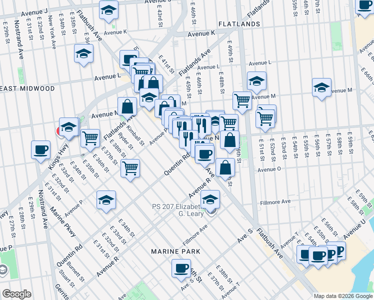 map of restaurants, bars, coffee shops, grocery stores, and more near in Brooklyn