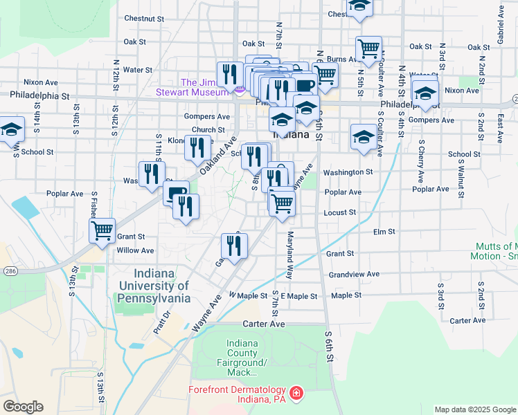 map of restaurants, bars, coffee shops, grocery stores, and more near 745 South 8th Street in Indiana