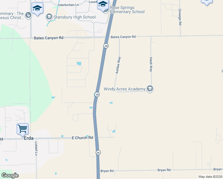 map of restaurants, bars, coffee shops, grocery stores, and more near 4897 Ashlee Way in Erda
