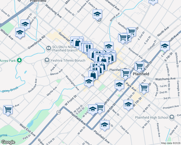 map of restaurants, bars, coffee shops, grocery stores, and more near 37 Craig Place in North Plainfield