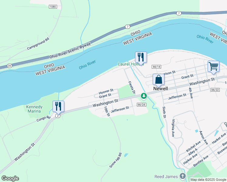 map of restaurants, bars, coffee shops, grocery stores, and more near County Highway 66/12 in Newell