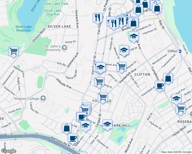 map of restaurants, bars, coffee shops, grocery stores, and more near 358 Targee Street in Staten Island