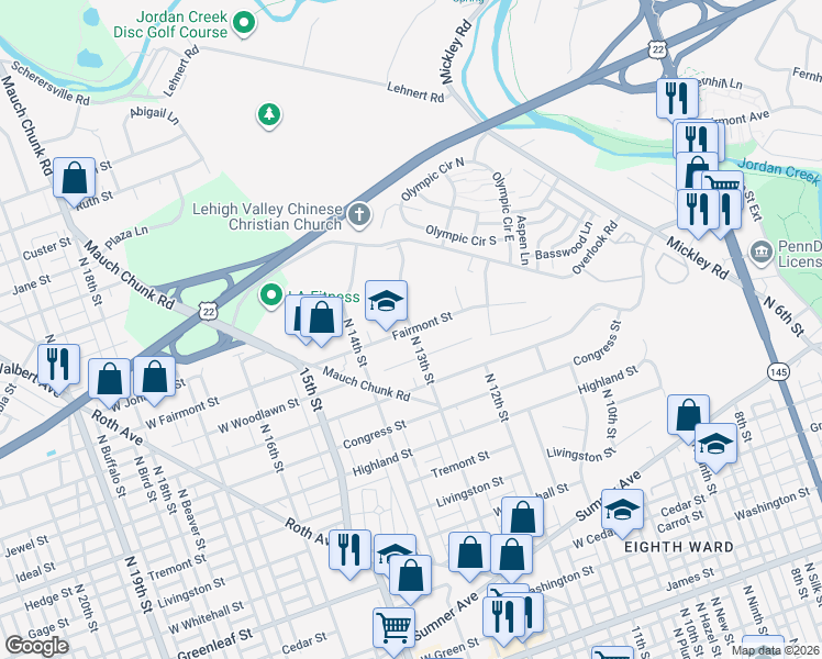 map of restaurants, bars, coffee shops, grocery stores, and more near 1302 North 13th Street in Fullerton