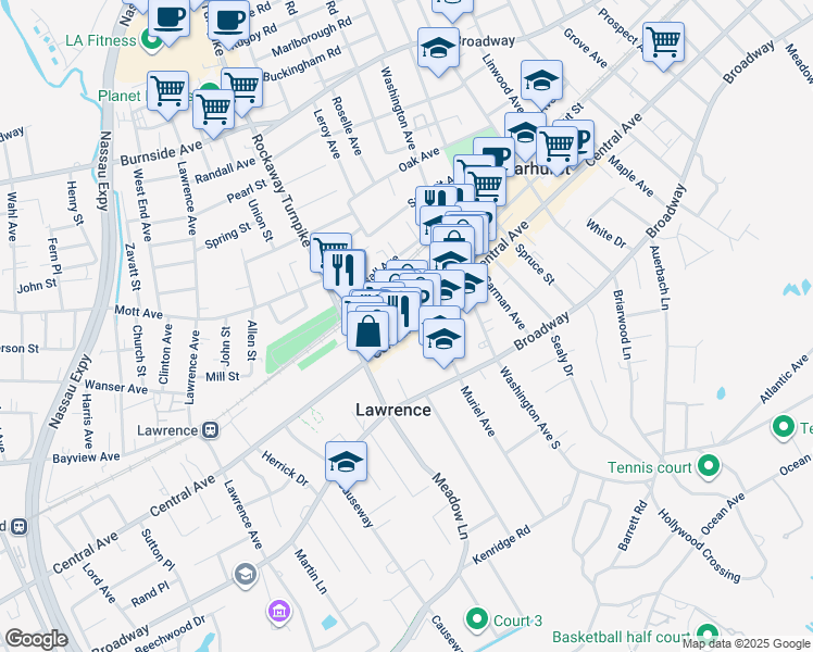 map of restaurants, bars, coffee shops, grocery stores, and more near 340 Central Avenue in Lawrence