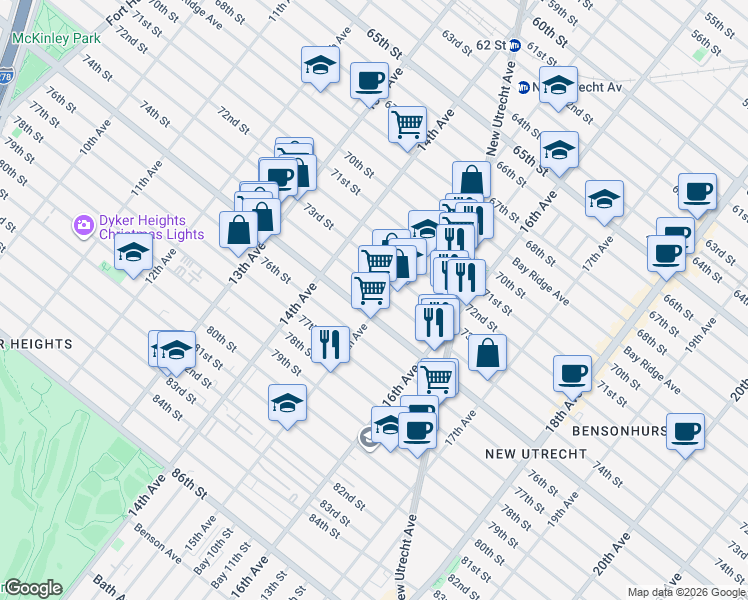 map of restaurants, bars, coffee shops, grocery stores, and more near in Brooklyn
