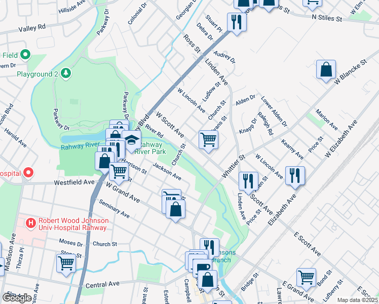 map of restaurants, bars, coffee shops, grocery stores, and more near 578 West Scott Avenue in Rahway