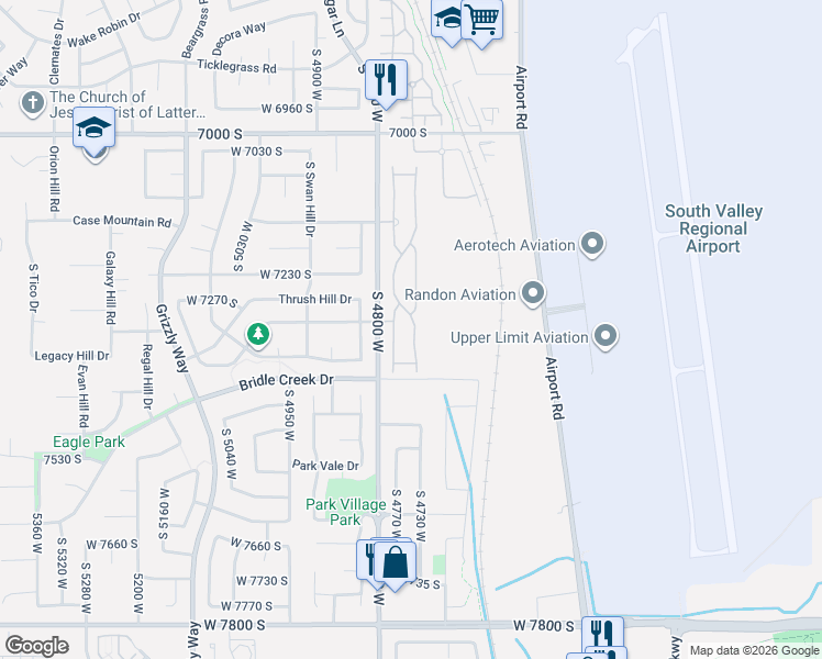 map of restaurants, bars, coffee shops, grocery stores, and more near 7299 Brittany Park Avenue in West Jordan