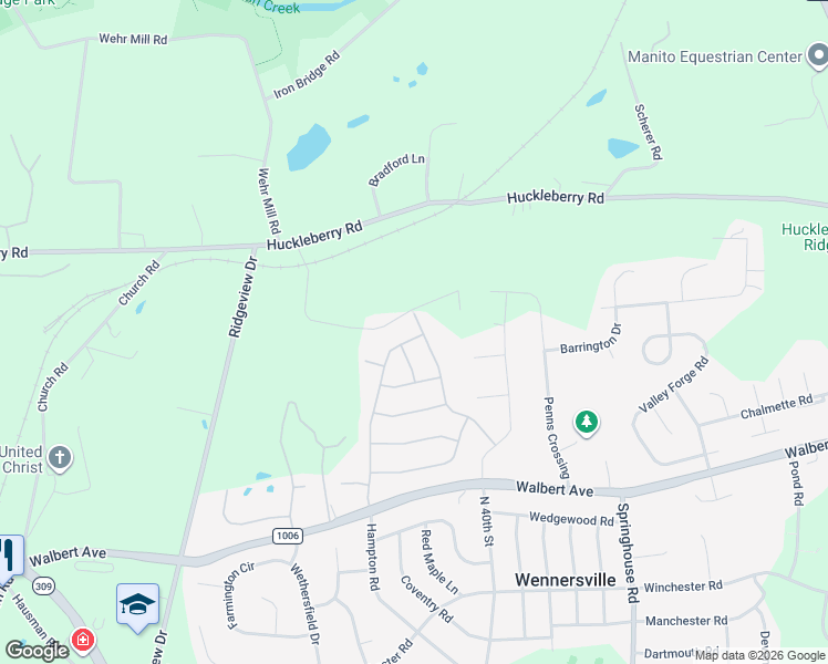 map of restaurants, bars, coffee shops, grocery stores, and more near 1916 Franklin Way in Allentown