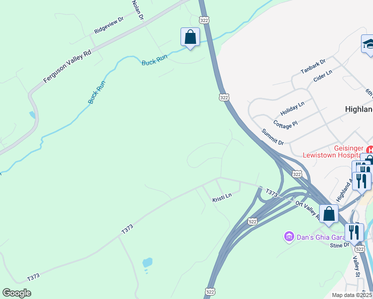 map of restaurants, bars, coffee shops, grocery stores, and more near 265 Cornfield Circle in Lewistown