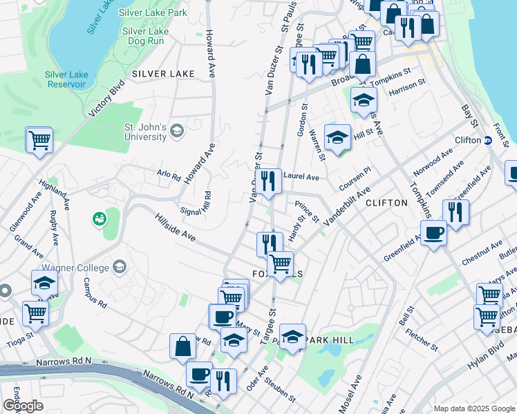 map of restaurants, bars, coffee shops, grocery stores, and more near in Staten Island