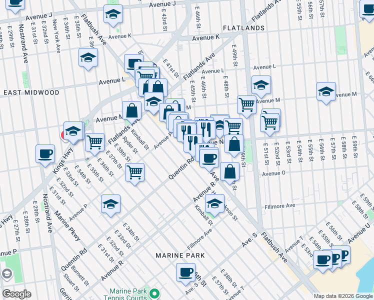 map of restaurants, bars, coffee shops, grocery stores, and more near in Brooklyn