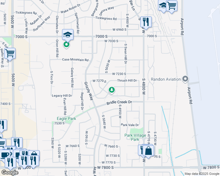 map of restaurants, bars, coffee shops, grocery stores, and more near 6039 South Opal Hill Drive in West Jordan