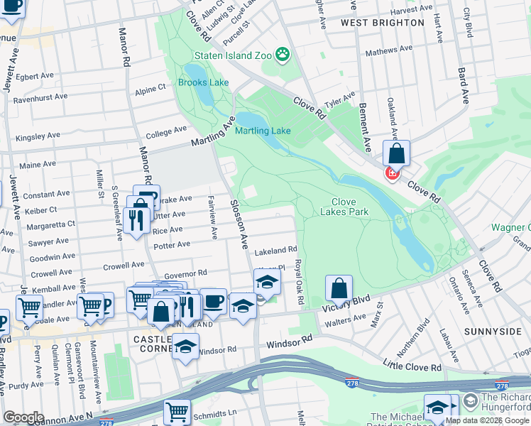 map of restaurants, bars, coffee shops, grocery stores, and more near 45 Rice Avenue in Staten Island