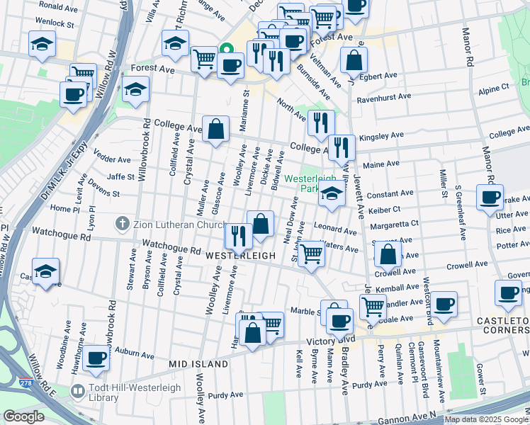map of restaurants, bars, coffee shops, grocery stores, and more near 219 Dickie Avenue in Staten Island