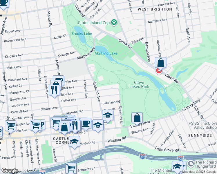 map of restaurants, bars, coffee shops, grocery stores, and more near 45 Rice Avenue in Staten Island