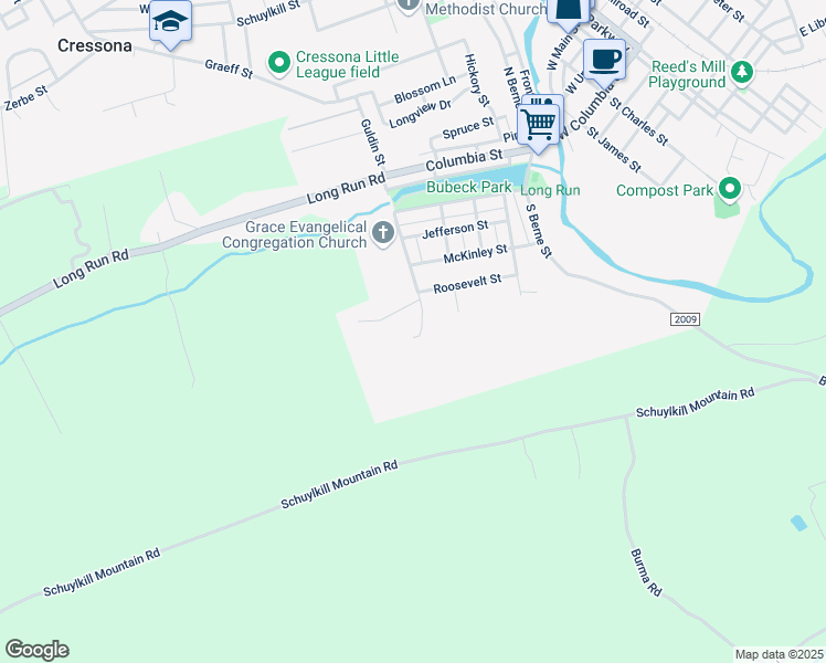 map of restaurants, bars, coffee shops, grocery stores, and more near 301 Roosevelt Street in Schuylkill Haven