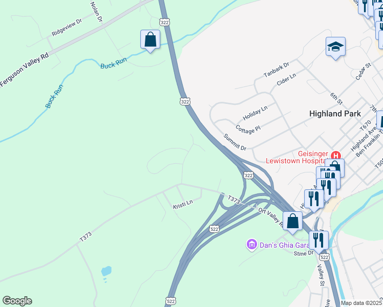 map of restaurants, bars, coffee shops, grocery stores, and more near 224 Greenbriar Road in Lewistown