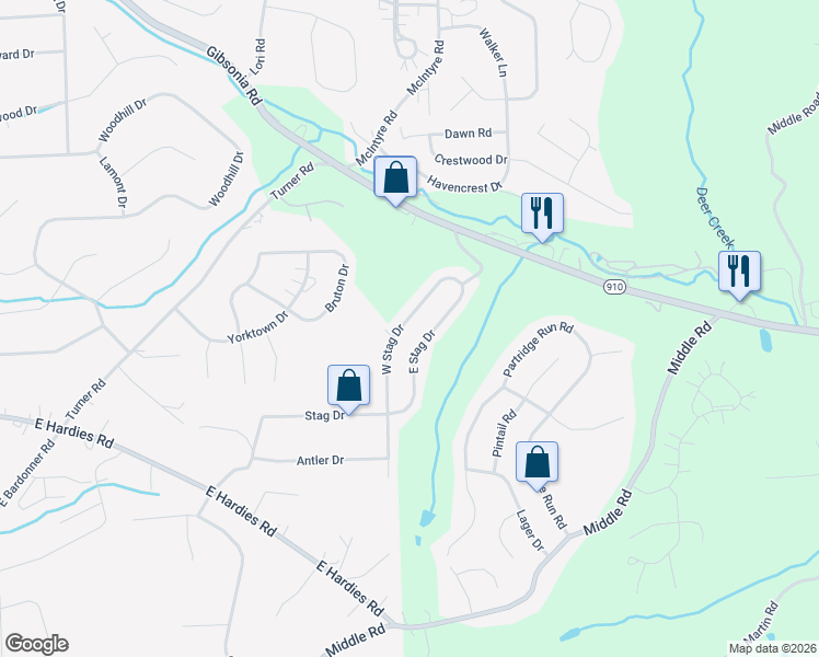 map of restaurants, bars, coffee shops, grocery stores, and more near 3515 West Stag Drive in Gibsonia