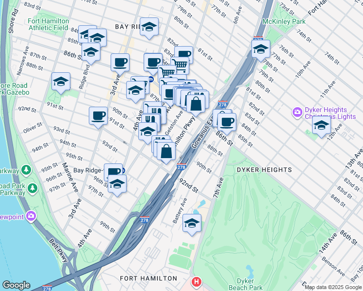 map of restaurants, bars, coffee shops, grocery stores, and more near 74 Gatling Place in Brooklyn