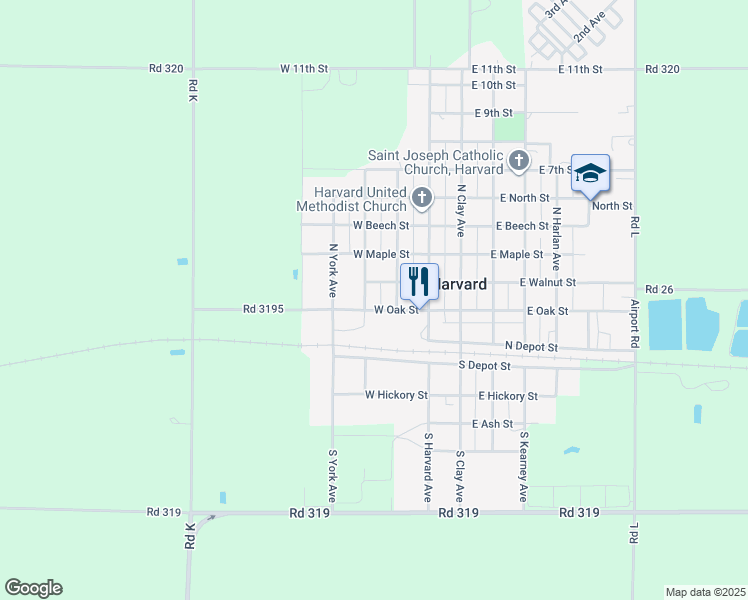 map of restaurants, bars, coffee shops, grocery stores, and more near 201-269 North Hamilton Avenue in Harvard