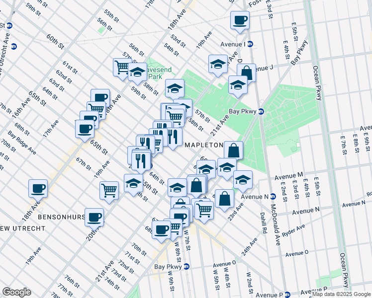 map of restaurants, bars, coffee shops, grocery stores, and more near 2056 60th Street in Brooklyn