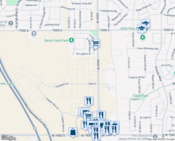 map of restaurants, bars, coffee shops, grocery stores, and more near 7314 South 5680 West in West Jordan
