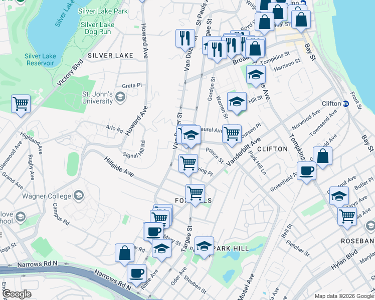 map of restaurants, bars, coffee shops, grocery stores, and more near 358 Targee Street in Staten Island