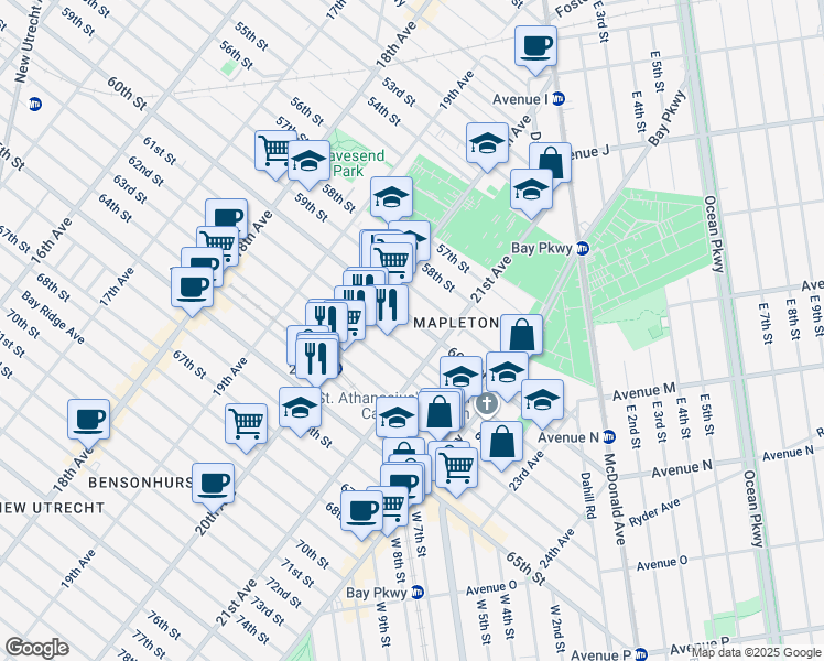 map of restaurants, bars, coffee shops, grocery stores, and more near 2056 60th Street in Brooklyn