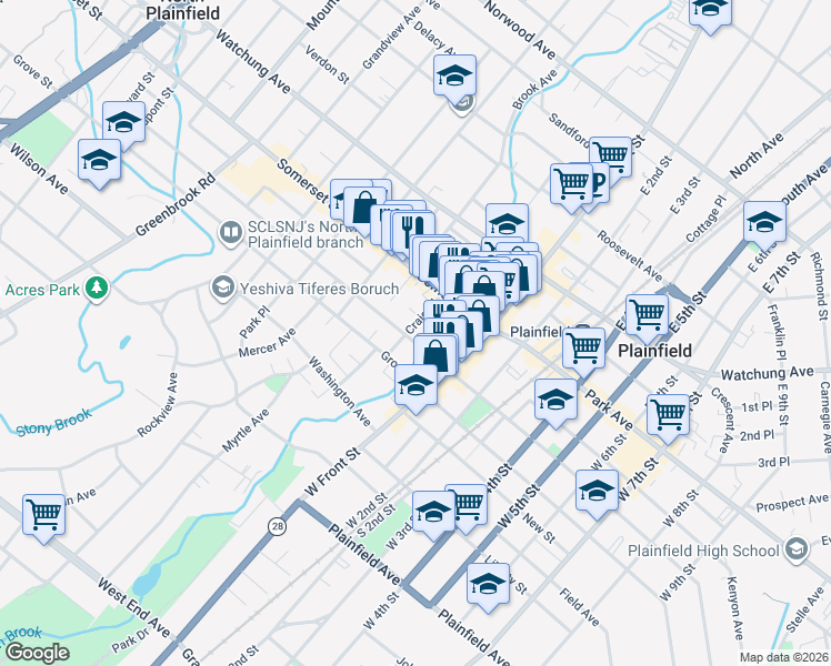map of restaurants, bars, coffee shops, grocery stores, and more near 37 Craig Place in North Plainfield