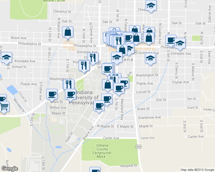 map of restaurants, bars, coffee shops, grocery stores, and more near 745 South 8th Street in Indiana