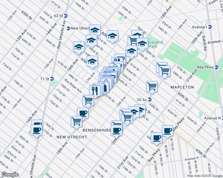map of restaurants, bars, coffee shops, grocery stores, and more near 1811 66th Street in Brooklyn