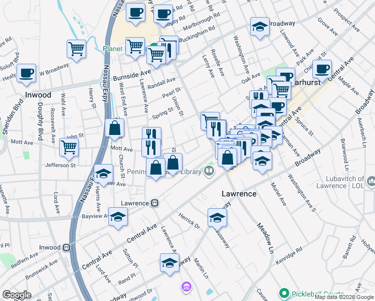 map of restaurants, bars, coffee shops, grocery stores, and more near 274 Caryl Drive in Lawrence