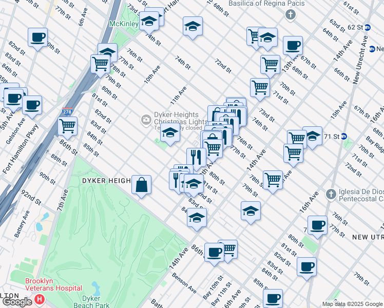 map of restaurants, bars, coffee shops, grocery stores, and more near 1231 80th Street in Brooklyn