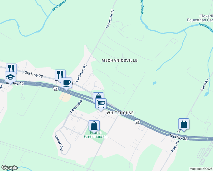 map of restaurants, bars, coffee shops, grocery stores, and more near 9 South Ryland Road in Readington Township
