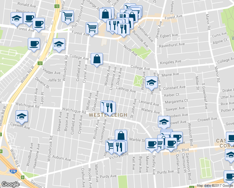 map of restaurants, bars, coffee shops, grocery stores, and more near 219 Dickie Avenue in Staten Island