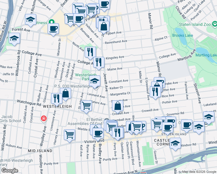 map of restaurants, bars, coffee shops, grocery stores, and more near in Staten Island