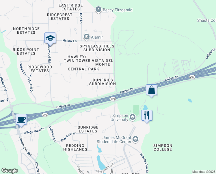 map of restaurants, bars, coffee shops, grocery stores, and more near 851 Cally Court in Redding