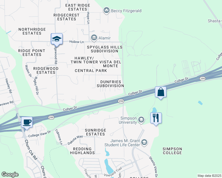 map of restaurants, bars, coffee shops, grocery stores, and more near 841 Cally Court in Redding