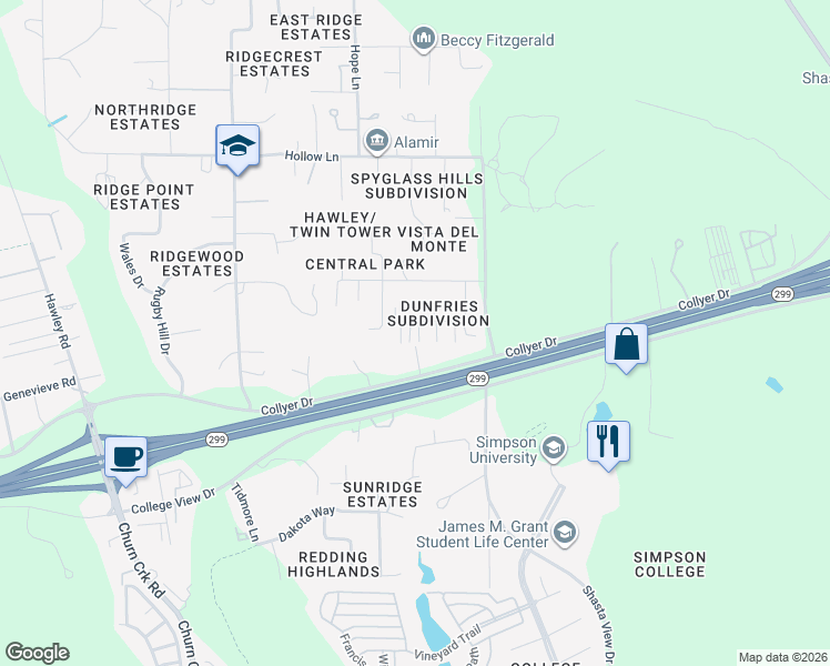 map of restaurants, bars, coffee shops, grocery stores, and more near 841 Cally Court in Redding