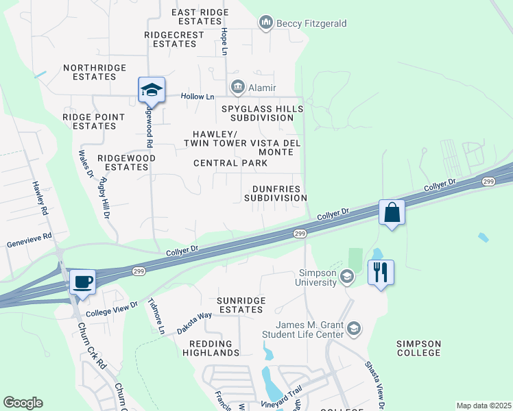 map of restaurants, bars, coffee shops, grocery stores, and more near 807 Cally Court in Redding