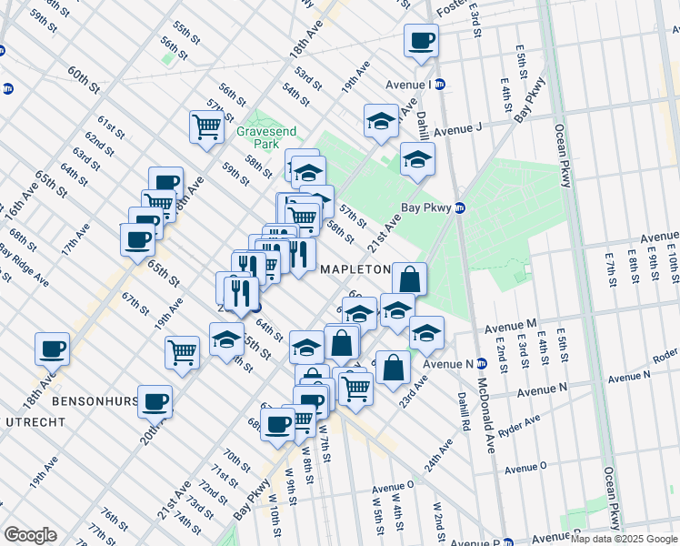 map of restaurants, bars, coffee shops, grocery stores, and more near 2056 60th Street in Brooklyn