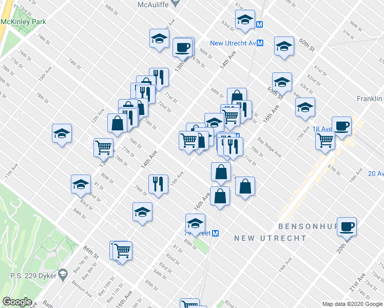 map of restaurants, bars, coffee shops, grocery stores, and more near in Brooklyn