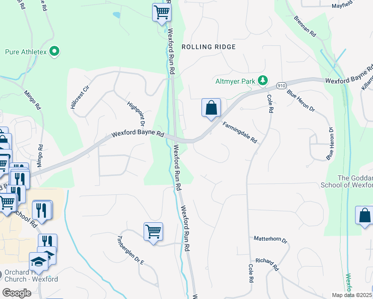 map of restaurants, bars, coffee shops, grocery stores, and more near 266 Clematis Drive in Wexford