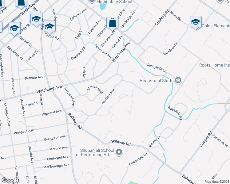 map of restaurants, bars, coffee shops, grocery stores, and more near 1060 Oakland Avenue in Plainfield